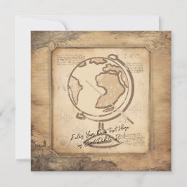 Invitación Vintage Globe. Regalo de profesores de geografía e