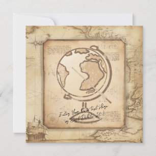 Invitación Vintage Globe. Regalo de profesores de geografía e