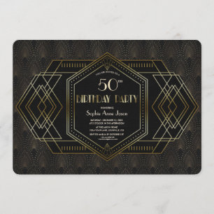 Invitación Vintage Gold Black Great Gatsby Birday Party