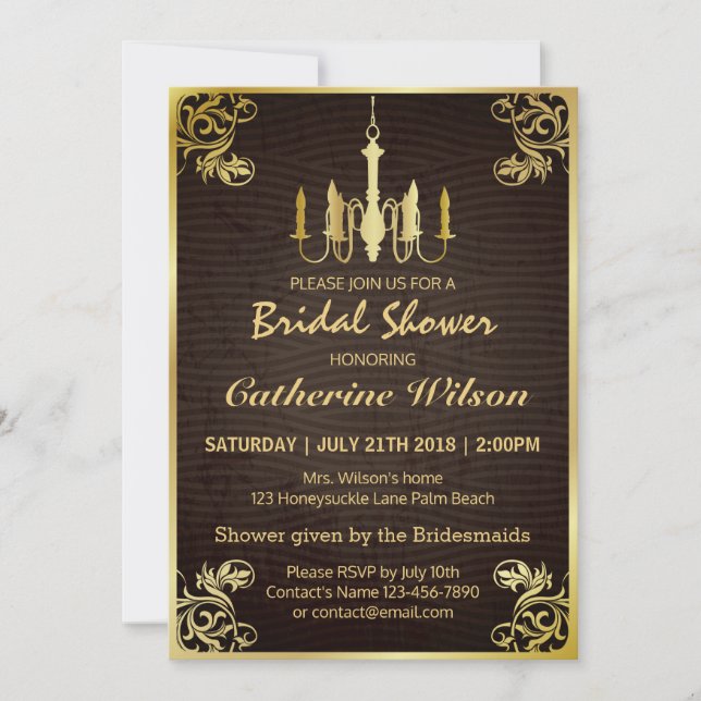 Invitación Vintage Gold Chandelier Bridal Shower (Anverso)