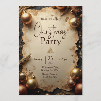 Invitación Vintage Gold Christmas Party Invitation