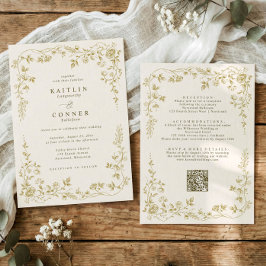 Invitación Vintage Gold & Ivory Cream French Floral Wedding