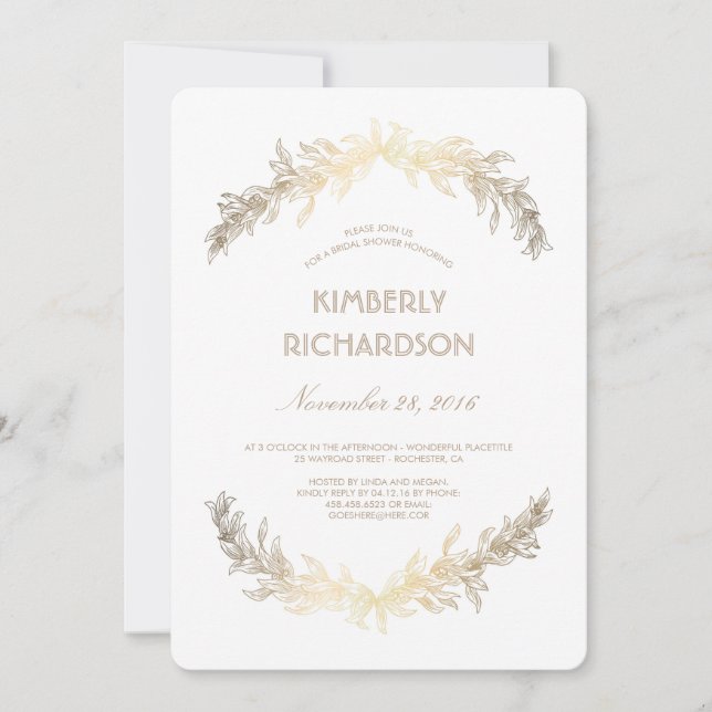 Invitación Vintage Gold Laurel Wreath Bridal Shower (Anverso)