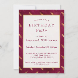 Invitación Vintage Gold Maroon Trigo Cumpleaños