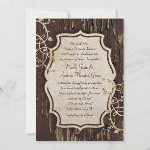Invitación Vintage Gold Old Barn Wood Vine Swirl Boda