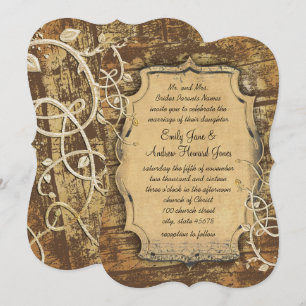 Invitación Vintage Gold Old Barn Wood Vine Swirl Boda