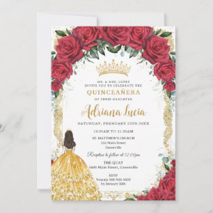 Invitación Vintage Gold Roses Roses Roses Amarillo Vestido Qu