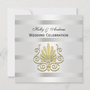 Invitación Vintage GoldArt Deco Plume Blk Wht SQ Boda
