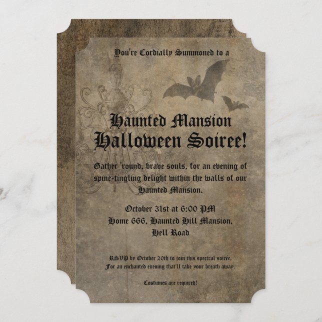 Invitación Vintage Goth Halloween Party (Anverso / Reverso)