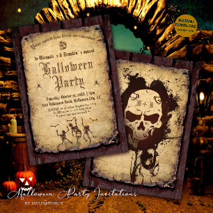 Invitación Vintage Gothdy Bloddy Scull Halloween Party