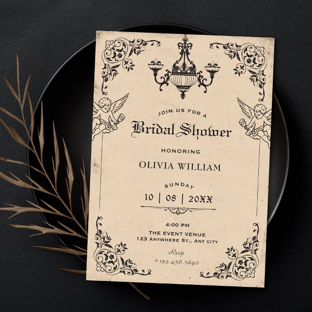 Invitación Vintage gothic arch angels bridal shower (Subido por el creador)