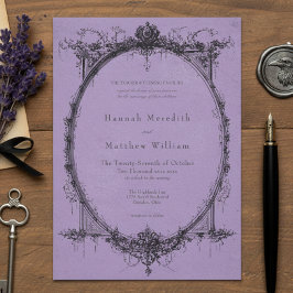 Invitación Vintage Gothic Black Toile Purple Wedding