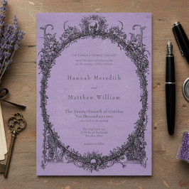Invitación Vintage Gothic Black Toile Purple Wedding