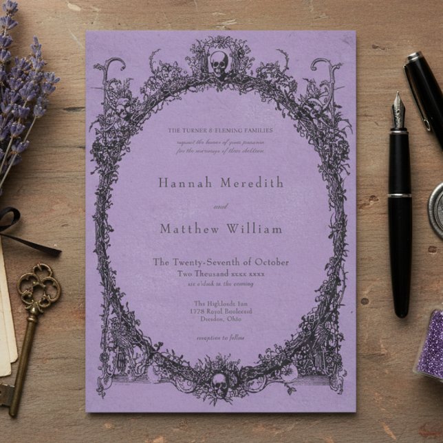 Invitación Vintage Gothic Black Toile Purple Wedding (Subido por el creador)