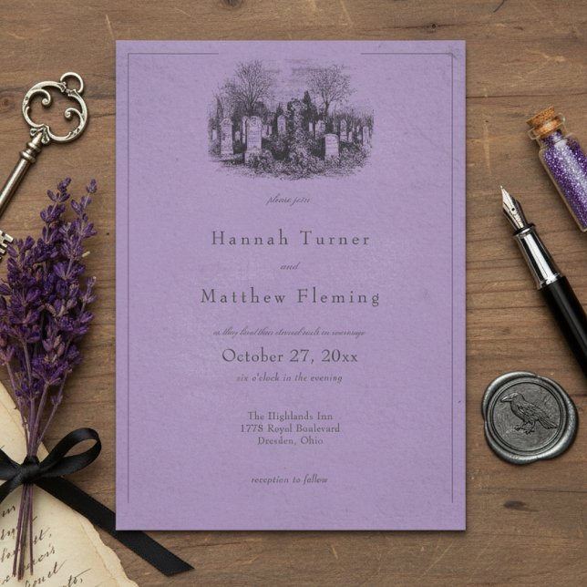 Invitación Vintage Gothic Black Toile Purple Wedding (Subido por el creador)