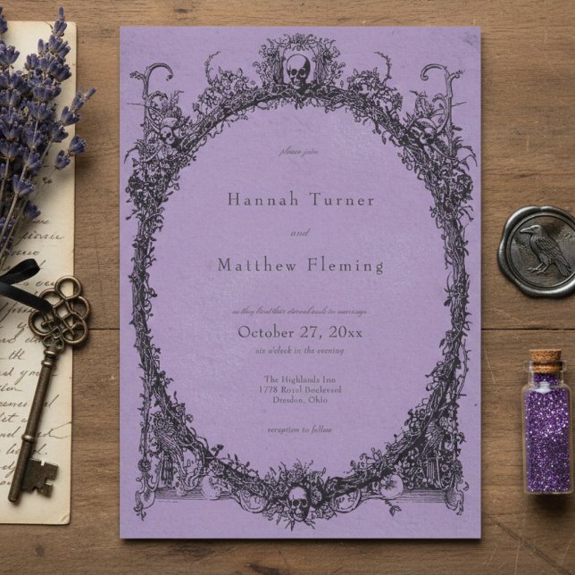Invitación Vintage Gothic Black Toile Purple Wedding (Subido por el creador)
