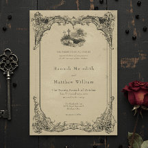 Vintage Gothic Black Toile Tan Skull Wedding