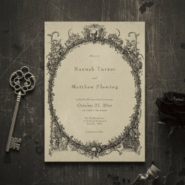 Invitación Vintage Gothic Black Toile Tan Wedding