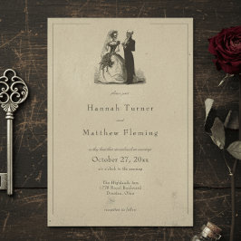 Invitación Vintage Gothic Black Toile Tan Wedding