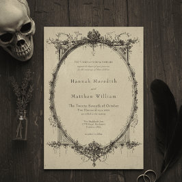 Invitación Vintage Gothic Black Toile Tan Wedding