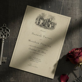 Invitación Vintage Gothic Black Toile Tan Wedding