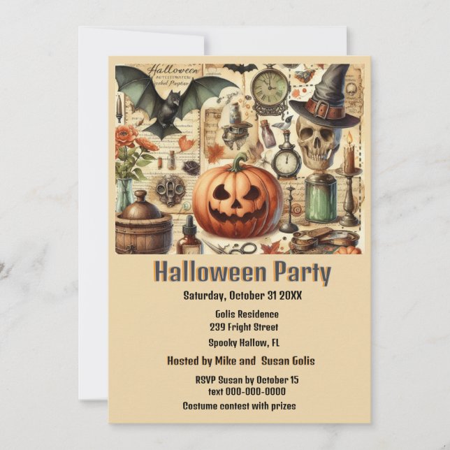 Invitación Vintage Gothic Halloween Party (Anverso)