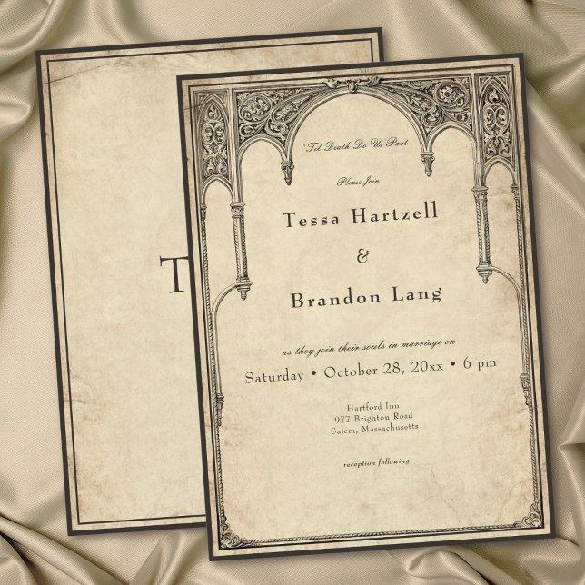 Invitación Vintage Gothic Medieval Arch Parchment Wedding (Vintage Gothic Medieval Arch Parchment Wedding Invitation)