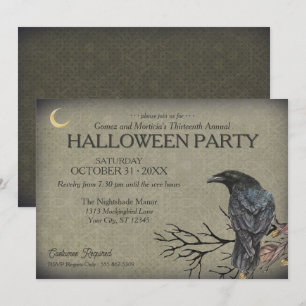 Invitación Vintage Gothic Raven Halloween Party