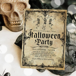 Invitación Vintage Gothic Skeleton Adultos Halloween Party