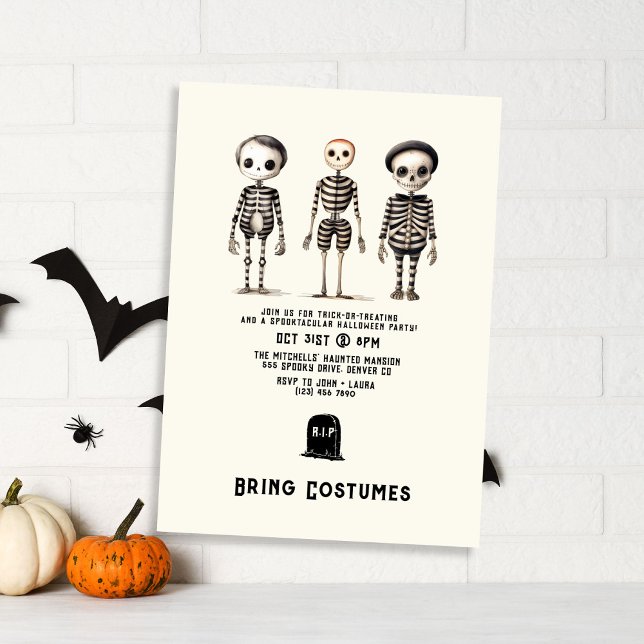 Invitación Vintage Gothic Skeletons Halloween Party (Subido por el creador)