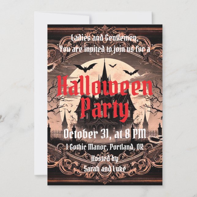 Invitación Vintage Gothic Spooky Scary Halloween (Anverso)