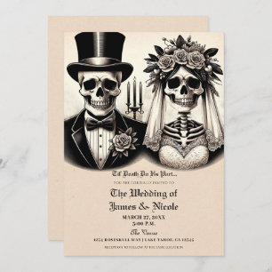 Invitación Vintage Gothon Skeleton Bride & Groom Boda