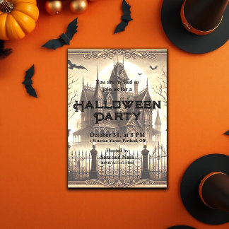Invitación Vintage gótico victoriano asusta Halloween