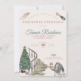 Invitación Vintage Grand Hotel Style Christmas Cocktails