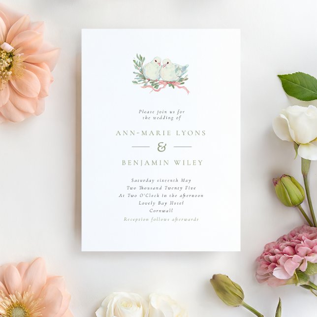 Invitación Vintage Grandmillenial Love Birds & Bow Wedding (Subido por el creador)
