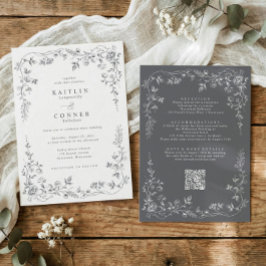 Invitación Vintage Gray All in One French Floral Wedding