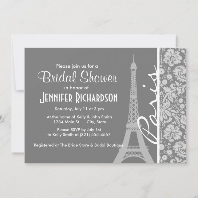 Invitación Vintage Gray Damask Paris (Anverso)