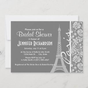 Invitación Vintage Gray Damask Paris