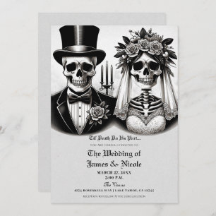Invitación Vintage Gray White Skeleton Bride & Groom Boda