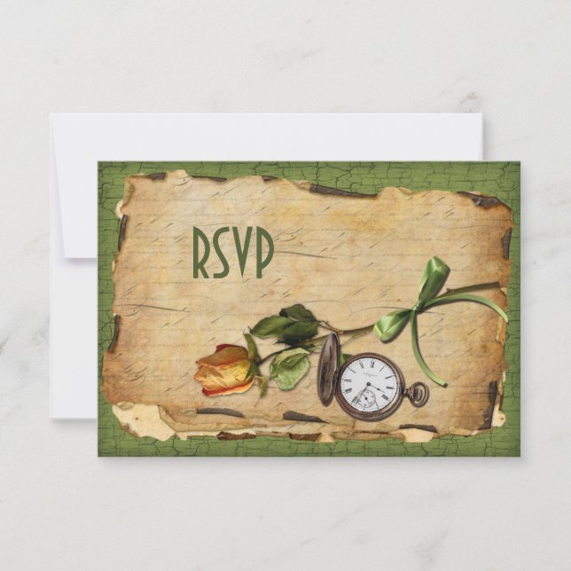 Invitación Vintage Green and Gold Reply Card (Anverso)