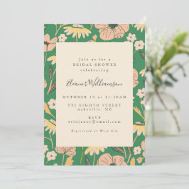 Invitación Vintage Green and Pink Floral Simple Bridal Shower