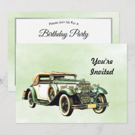 Invitación Vintage Green Auto Watercolor Birday