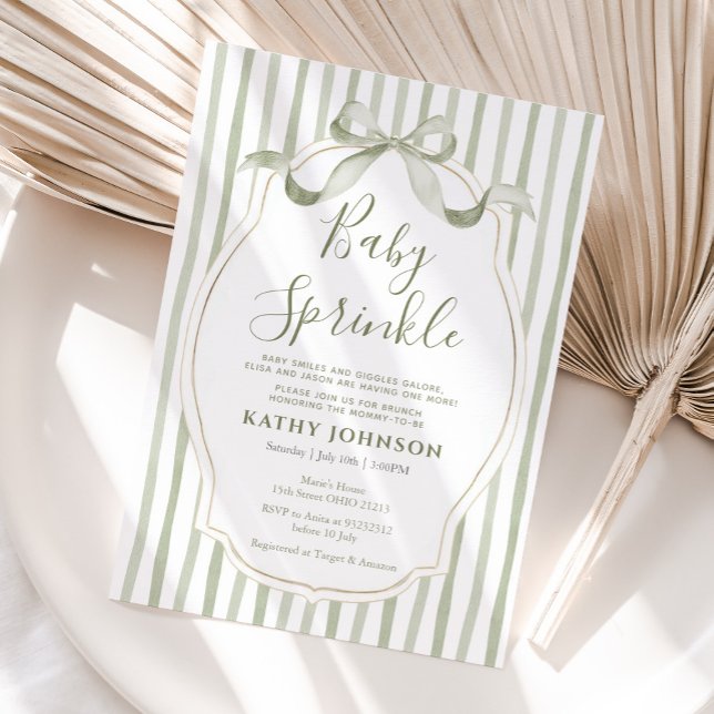 Invitación Vintage Green Baby Sprinkle Bow Ribbon (Subido por el creador)