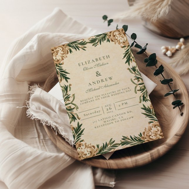 Invitación Vintage Green Botanical Wedding (Subido por el creador)