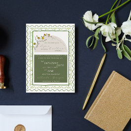 Invitación Vintage Green & Cream Floral Frame Rústico Boda
