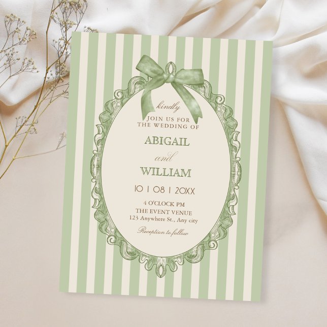 Invitación Vintage green elegant bow wedding  (Subido por el creador)