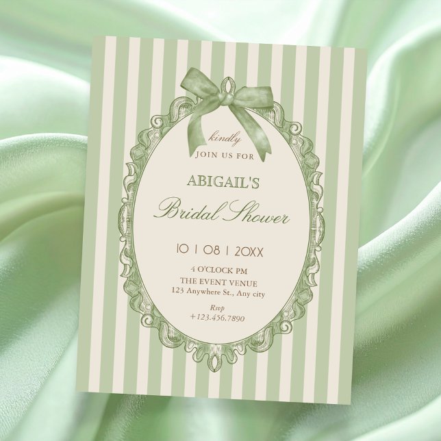 Invitación Vintage green elegant sweet bow bridal shower (Subido por el creador)