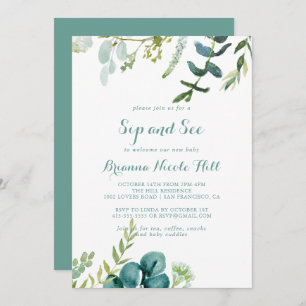 Invitación Vintage Green Eucalyptus Calligraphy Sip y Ver