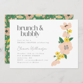 Invitación Vintage Green Floral Brunch Bubbly Shower