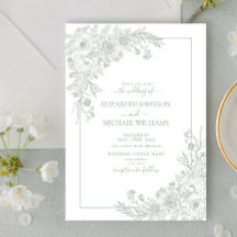 Vintage Green Floral Line Art Script Boda